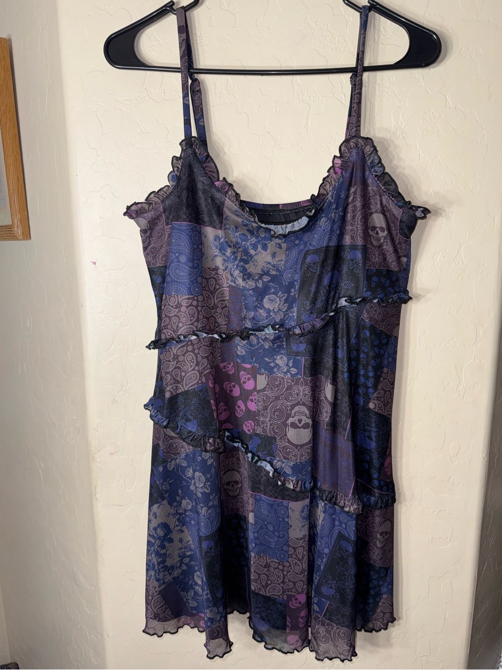 Social Collision Gothic Skull Patchwork Mesh Cami Mini Dress Size Medium